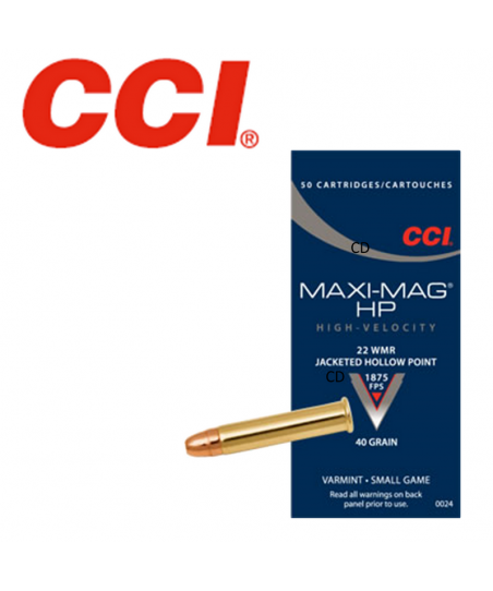 Munitions CCI 22 Mag Varmint Maxi-Mag Hp 40 Grains Cuivrée Par 50