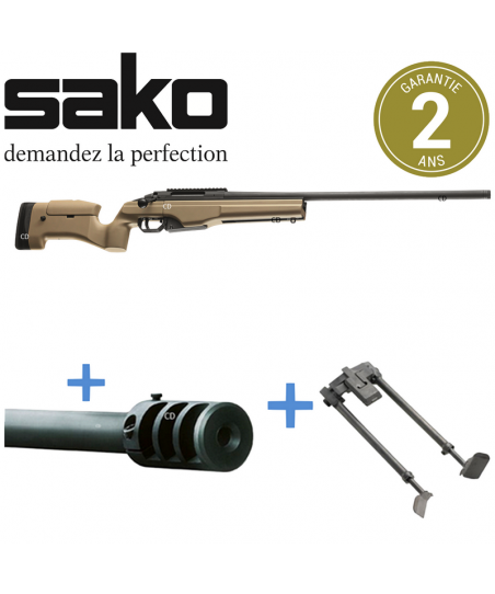 Pack Complet Carabine Sako TRG 42 Desert Tan Crosse Fixe 300 Win Mag 69cm Phosphaté + Frein De Bouche + Bipied M08